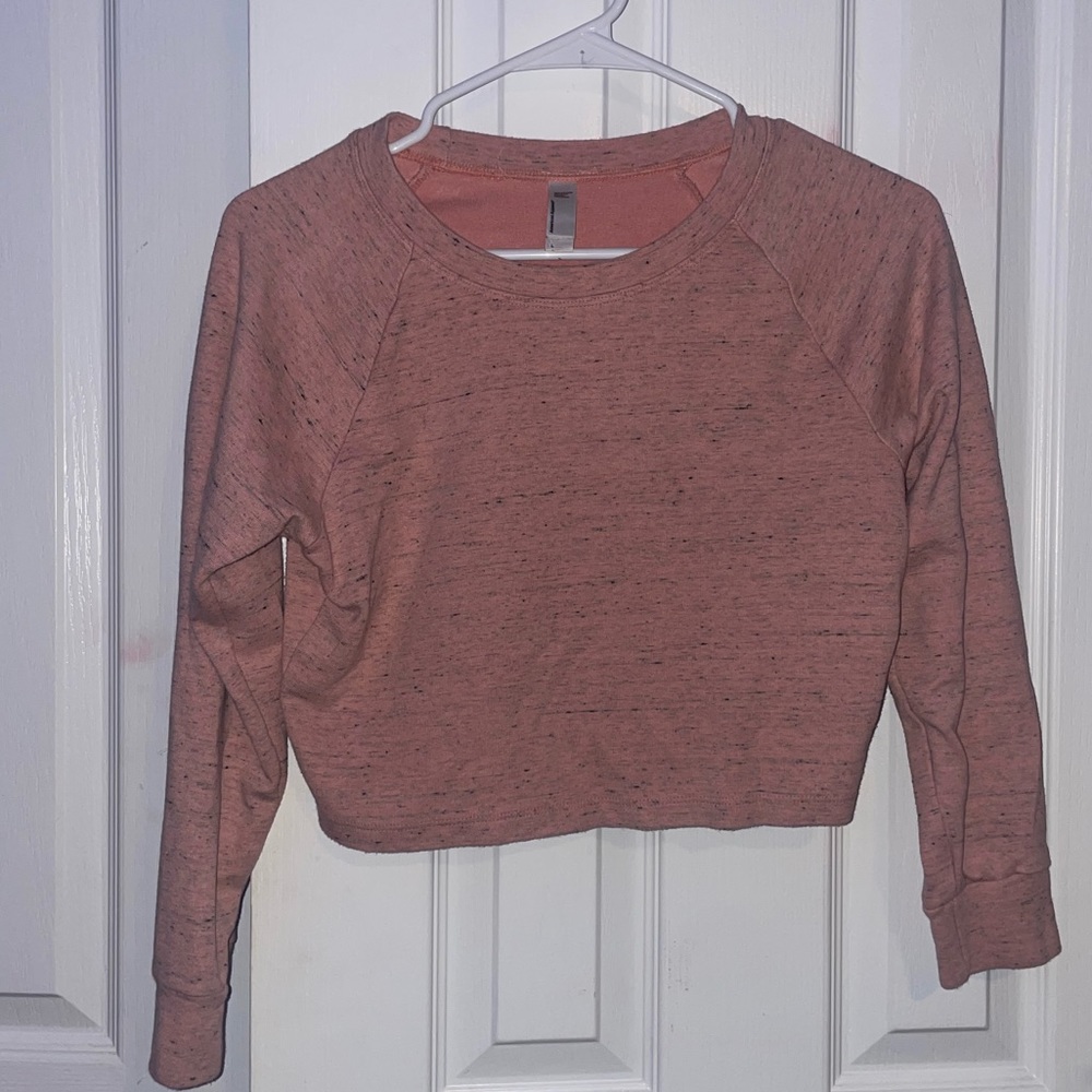 long sleeve crop top; pink speckled